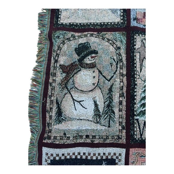Snowman Winter Tapestry Throw Blanket 58" X 41" Woven Fringed Edges Christmas De - Picture 11 of 11